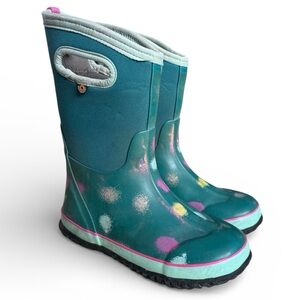 Bogs Classic Insulated Kids Winter Boots Outdoor Rain Shoes Teal Polka Dot 4